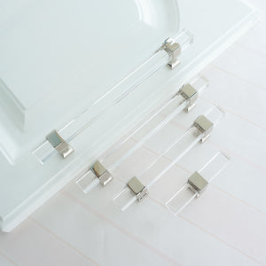 Square Silver Clear Acrylic Pulls, Knobs & Handles | Cabinet, Drawer, Dresser & Bathroom Hardware