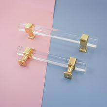 Load image into Gallery viewer, 2.5&quot;-10&quot; Square Gold Clear Acrylic Pulls, Knobs &amp; Handles | Drawer, Dresser, Cabinet &amp; Bathroom Hardware
