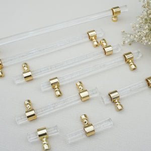Customizable Acrylic Gold Clear Pulls, Knobs & Handles | Drawer, Dresser, Cabinet & Bathroom Hardware