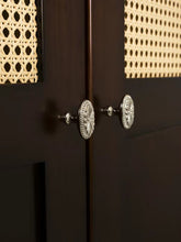 Load image into Gallery viewer, Maximalist French Vintage Brass Emblem Cabinet Knobs, Electroplated Rust-Proof Recessed Titanium Silver Drawer Pulls
