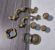 Load image into Gallery viewer, French Brass Pulls European Retro Round Single‑Hole Ring Handles for Cabinet Drawer Wardrobe Doors
