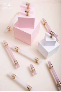 3.78", 5" Light Pink & Clear White Nature Stone Kitchen Handles | Cabinet Pulls, Dresser & Closet Drawer Pulls | Luxury Decor