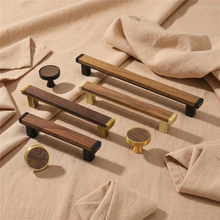 Load image into Gallery viewer, Black Walnut Drawer Pulls &amp; Antique Bronze Cabinet Knobs | Wooden Handles for Kitchen &amp; Dresser
