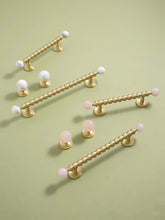 Load image into Gallery viewer, Light French Vintage Brass Knobs Inlaid Crystal &amp; White Turquoise, Single Hole Small Handles for Drawers and Wardrobes
