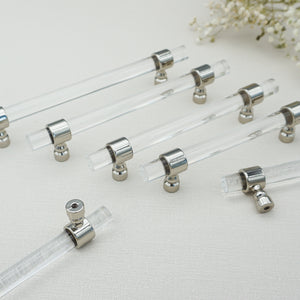 3.0"-14.0" Customizable Clear Silver Lucite/Acrylic Pulls & Knobs | Dresser, Wardrobe, Drawer & Cabinet Hardware