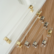 Load image into Gallery viewer, 3.0&quot;, 3.78&quot;, 5.0&quot;, 6.3&quot; Clear Gold Acrylic Knobs &amp; Square Silver Drawer Pulls | Kitchen Cabinet, Wardrobe, Closet &amp; Dresser Handles
