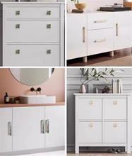 Load image into Gallery viewer, 3.78&quot;, 5&quot;, 6.3&quot; Natural Shell Knobs | Vivid Brass, Green &amp; White Drawer Pulls, Square Kitchen &amp; Dresser Handles, Home Decor Hardware
