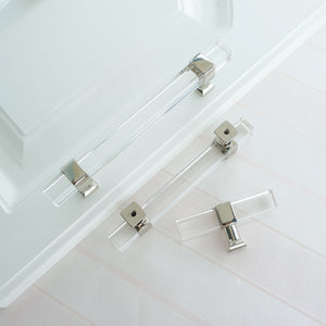 Square Silver Clear Acrylic Pulls, Knobs & Handles | Cabinet, Drawer, Dresser & Bathroom Hardware