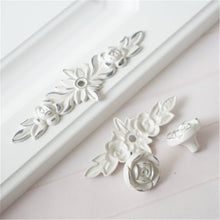 Load image into Gallery viewer, Shabby Chic Rose Flower Plate &amp; Knob Pulls | Cream Gold Dresser &amp; Cabinet Handles, Drawer &amp; Door Knobs, Furniture Hardware
