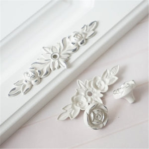 Shabby Chic Rose Flower Plate & Knob Pulls | Cream Gold Dresser & Cabinet Handles, Drawer & Door Knobs, Furniture Hardware