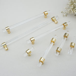 Customizable Acrylic Gold Clear Pulls, Knobs & Handles | Drawer, Dresser, Cabinet & Bathroom Hardware