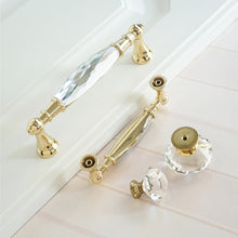 Load image into Gallery viewer, 3.78&quot; &amp; 5&quot; Gold, Clear &amp; Chrome Crystal Dresser Knobs | Modern Drawer Pulls &amp; Cabinet Handles for Cupboard, Closet
