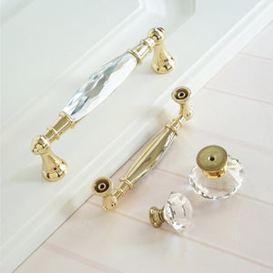 3.78" & 5" Gold, Clear & Chrome Crystal Dresser Knobs | Modern Drawer Pulls & Cabinet Handles for Cupboard, Closet