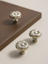 Load image into Gallery viewer, Brass French Maximalist Vintage Round Cabinet Pulls, Nickel Plated Rust-Proof Titanium Silver Drawer Knobs
