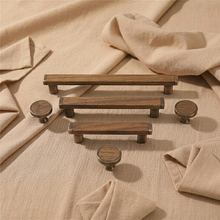 Load image into Gallery viewer, Black Walnut Drawer Pulls &amp; Antique Bronze Cabinet Knobs | Wooden Handles for Kitchen &amp; Dresser

