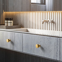 Load image into Gallery viewer, Satin Brass Cabinet Knobs | Modern Gold Drawer Pulls for Kitchen &amp; Cupboard
