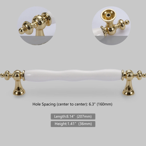 2.5"-6.3" Shiny Gold & White Ceramic Knobs, Pulls & Handles | Dresser, Drawer, Kitchen Cabinet & Door Hardware