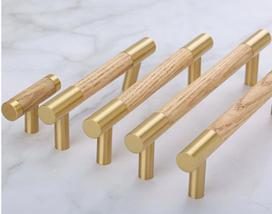 3.75", 5", 6.3" (160mm) Walnut, Beech & Brass Wardrobe Handles | Modern Kitchen Cabinet Door Handles, Closet Drawer Pulls & Dresser Knobs
