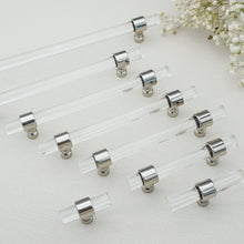 Load image into Gallery viewer, 3.0&quot;-14.0&quot; Customizable Clear Silver Lucite/Acrylic Pulls &amp; Knobs | Dresser, Wardrobe, Drawer &amp; Cabinet Hardware
