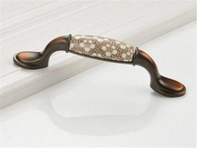 Load image into Gallery viewer, 3.78&quot;, 5&quot; (96, 128mm) Ceramic Drawer Pulls | Rural Chic Brown, White &amp; Brass/Bronze Vintage Kitchen &amp; Cabinet Handles, Dresser Knobs
