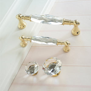 3.78" & 5" Gold, Clear & Chrome Crystal Dresser Knobs | Modern Drawer Pulls & Cabinet Handles for Cupboard, Closet