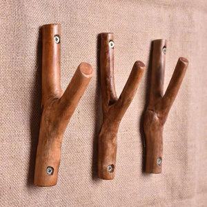 Nordic Solid Wood Branch Coat Hooks - Retro Log Design for Porch, Door, Homestay Wall | Wall-Mounted Coat Rack
