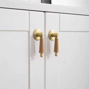 Brass Leather (Pink, Black, Blue, Brown Cowhide) Knobs | Cabinet, Door, Drawer & Dresser Hardware