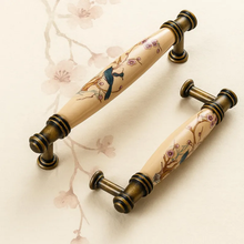 Load image into Gallery viewer, Vintage Ceramic Bird Inlay Cabinet Hardware - Antique Brass Knobs &amp; Pulls for Kitchen Cabinets
