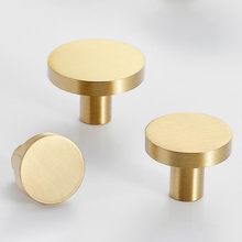 Load image into Gallery viewer, Solid Brass Drawer Knobs | Brushed Gold Modern Cabinet Hardware

