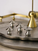 Load image into Gallery viewer, Original Mid-Century Brass &amp; Teak Cabinet Pulls, Irregular Mushroom Titanium Silver Drawer Knobs for Cupboard

