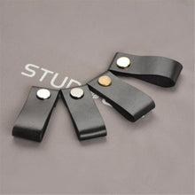 Load image into Gallery viewer, 3.78&quot;, 5&quot;, 6.3&quot; Black Leather Cabinet Handles | Gold, Silver, Gun Bronze - Dresser Drawer Pulls, Kitchen Hardware (96, 128, 160mm)
