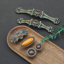 Load image into Gallery viewer, 3.78", 5" (96, 128mm) Antique Brass &amp; Copper Gem Drawer Knobs | Retro Rustic Kitchen Cabinet Handles, Dresser &amp; Closet Pulls
