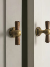 Load image into Gallery viewer, Solid Wood Brass Cabinet Knobs, Round Ball Walnut Antique Bronze Small Handles for Furniture Cabinets Drawers
