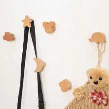 Load image into Gallery viewer, Minimalist Wooden Star Moon Cloud Flower Hooks | Punch-Free Self-Adhesive Indoor Wall Mount Clothes Hooks
