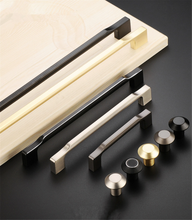 Load image into Gallery viewer, 3.78", 5", 6.3", 7.56", 12.6" (96, 128, 160, 320mm) Brushed Brass Nickel &amp; Gun Black Dresser Pulls | Simple Kitchen Cabinet Handles, Drawer Knobs
