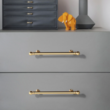 Load image into Gallery viewer, 3.78&quot;, 5&quot;, 7.55&quot; Brushed Brass &amp; Shiny Gold Knobs &amp; Pulls | Cabinet, Dresser, Drawer &amp; Kitchen Cupboard Handles
