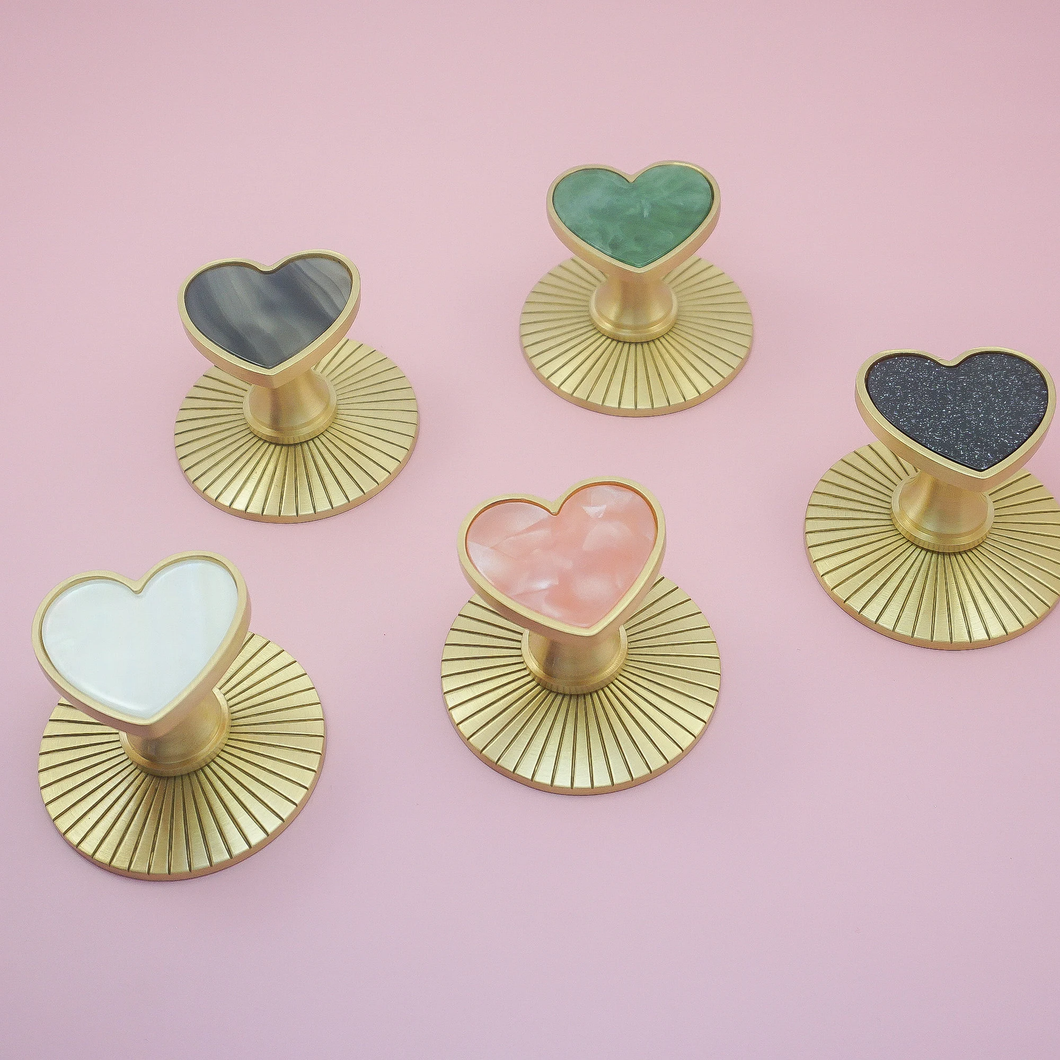 Modern Heart-Shaped Acrylic & Brass Plate Knobs, Pulls & Handles | Dresser, Drawer & Kitchen Cabinet Hardware