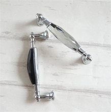 Load image into Gallery viewer, 3.78&quot;, 5&quot; (96, 128mm) Glass &amp; Crystal Dresser Handles | Chrome Clear Silver Black Modern Drawer Pulls, Cupboard &amp; Cabinet Knobs, Home Hardware
