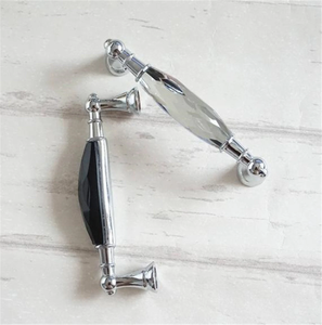 3.78", 5" (96, 128mm) Glass & Crystal Dresser Handles | Chrome Clear Silver Black Modern Drawer Pulls, Cupboard & Cabinet Knobs, Home Hardware