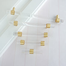 Load image into Gallery viewer, 2.5&quot;-10&quot; Acrylic &amp; Brass Clear/Crystal Pulls, Knobs &amp; Handles | Drawer, Dresser, Cabinet &amp; Bathroom Hardware
