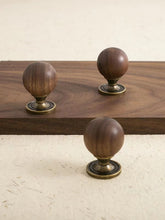 Load image into Gallery viewer, Mid-Century Walnut Ball Brass Cabinet Knob, Round Single Hole Drawer Pull for Wardrobe and Furniture
