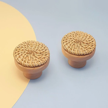 Load image into Gallery viewer, Boho Rattan Knobs | Unique Wood Drawer Pulls, Dresser &amp; Cabinet Knobs, Boho Home Decor Hardware
