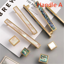 Load image into Gallery viewer, 3.78&quot;, 5&quot;, 6.3&quot; Natural Shell Knobs | Vivid Brass, Green &amp; White Drawer Pulls, Square Kitchen &amp; Dresser Handles, Home Decor Hardware
