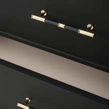 Load image into Gallery viewer, 5&quot;-7.55&quot; Deep Blue Green Leather, Brass &amp; Cream Knobs, Pulls &amp; Handles | Kitchen, Cabinet, Drawer, Cupboard, Wardrobe &amp; Closet Hardware
