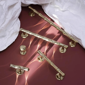 3.78", 5", 6.3", 8.8" Shiny Gold Bamboo Drawer Pulls & Knobs | Unique Dresser Knobs, Closet, Wardrobe & Cabinet Handles