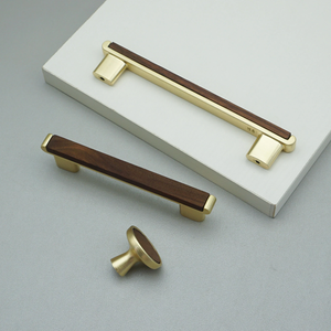 3.78"-7.55" Walnut Wood & Gold Pulls & Knobs | Drawer, Cabinet Door, Kitchen Cupboard & Dresser Hardware