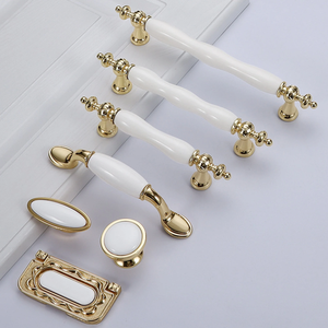 2.5"-6.3" Shiny Gold & White Ceramic Knobs, Pulls & Handles | Dresser, Drawer, Kitchen Cabinet & Door Hardware