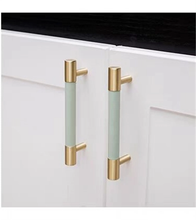 Load image into Gallery viewer, 3.78&quot;, 5&quot;, 8.8&quot; Solid Brass &amp; Leather Cabinet Pulls | Colorful Modern Black &amp; Blue Drawer Knobs, Wardrobe &amp; Dresser Kitchen Hardware, Decor
