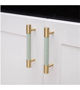 3.78", 5", 8.8" Solid Brass & Leather Cabinet Pulls | Colorful Modern Black & Blue Drawer Knobs, Wardrobe & Dresser Kitchen Hardware, Decor