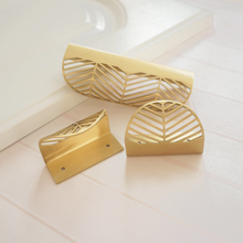 Load image into Gallery viewer, Leaf Design Brass Gold Invisible Pulls &amp; Handles | Modern Decorative Cabinet, Wardrobe, Cupboard &amp; Drawer Hardware
